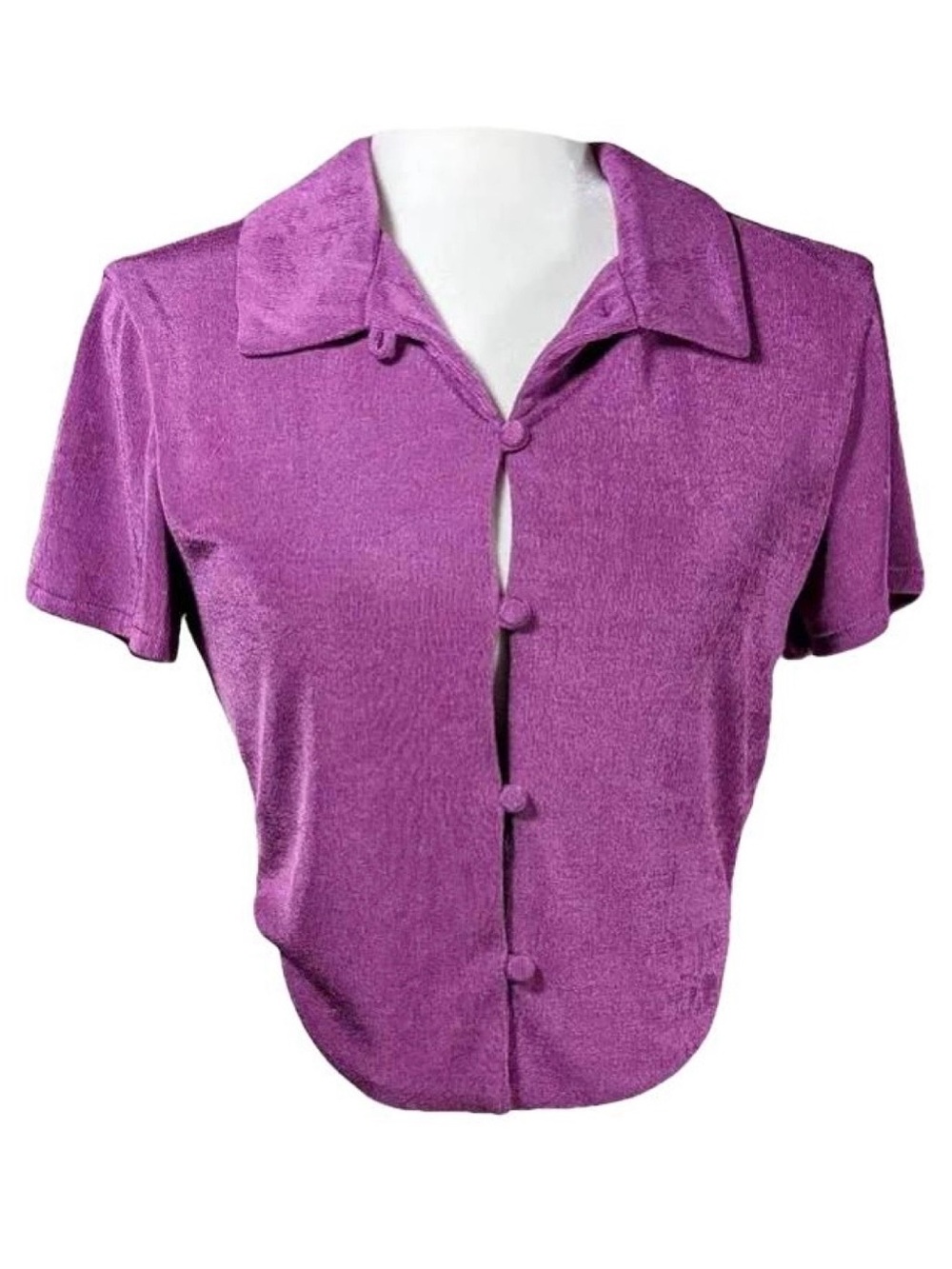 With Jean Purple Short-Sleeve Button Front Top